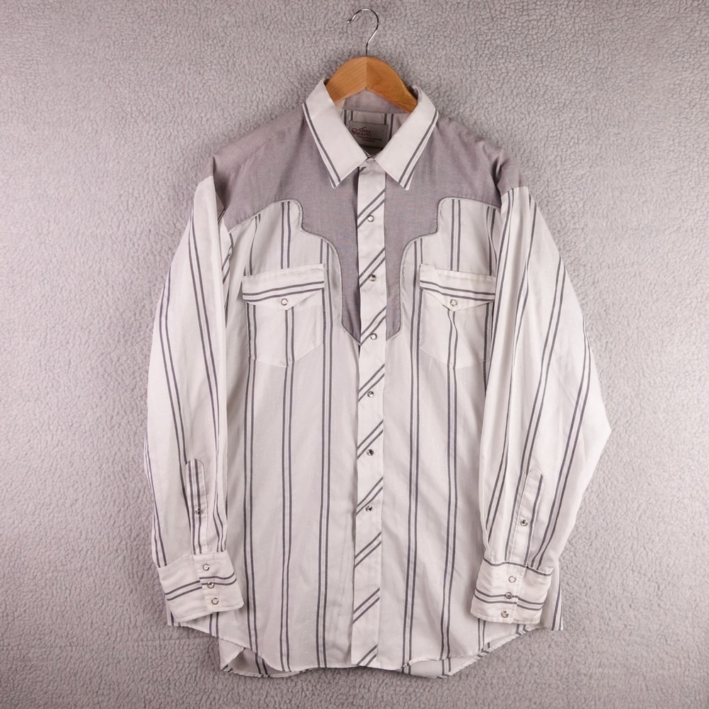 Kenny Rogers Western Collection Karman Mens XL Striped Snap Button Shirt White